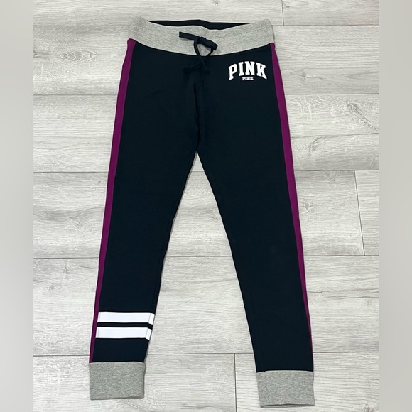 PINK Victoria's Secret Pants - PINK Victoria's Secret Women's Black Jogger Pants with Purple Accents